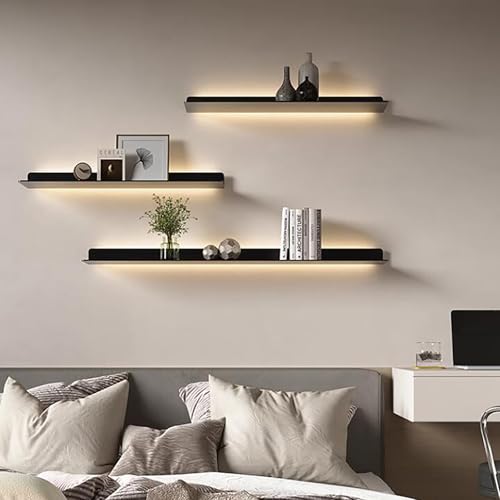 Schwebende Regale mit LED-Lichtern, schwebender Ausstellungsregal mit eingebautem beleuchtetem LED-Licht, Wandregal aus Metall, 2er-Set, Hängeregal für Wohnzimmer, Küche, Badezimmer Schwebende Regale mit LED-Lichtern, schwebender Ausstellungsregal mit eingebautem beleuchtetem LED-Licht, Wandregal aus Metall, 2er-Set, Hängeregal für Wohnzimmer, Küche, Badezimmer von PVYGDXYI