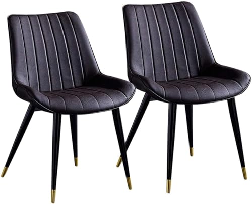 Vintage Esszimmerstühle 2er Set Küchenstühle Lounge Freizeit Wohnzimmer Eckstühle mit schwarzen Metallbeinen PU Ledersitz und Rückenlehnen (Dunkelbraun) von PVYGDXYI