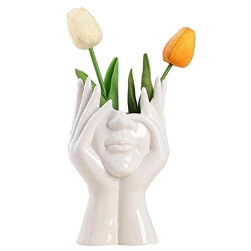 PW TOOLS Kopf Gesicht Vase, Keramik Gesichtsvase, Künstlerische Kopfvase, Moderne Kreativität Vasen Deko Mit Vase Gesicht Statue Weiss, für Wohnzimmer Büro Tisch Wohnkultur Dekoration von PW TOOLS