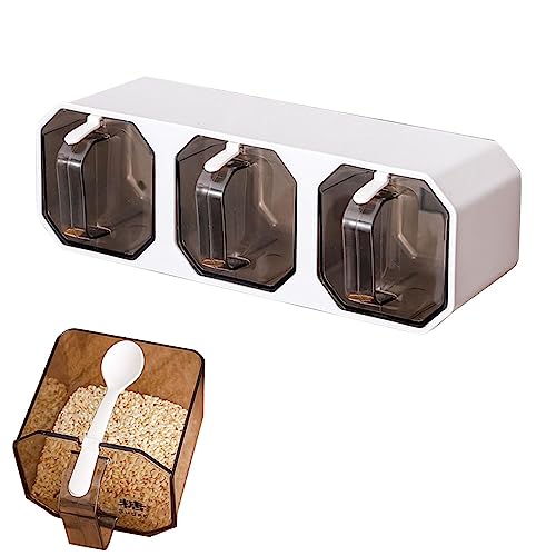 PW TOOLS Wandgewürzbehälter - Gewürzdosen,Platzsparende Gewürzbox mit Löffel, selbstklebendes Gewürzdosen mit durchsichtiger Schublade für Küchensalz, Pfeffer, Zucker von PW TOOLS