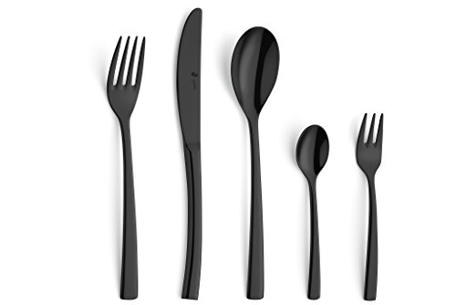 PW Paul Wirths SWING 30-teiliges Besteck Set, für 6 Personen, schwarz beschichtet, 18/10 Edelstahl rostfrei, poliert & spülmaschinenfest, Essbesteck, Besteck Schwarz, Besteckset von PW