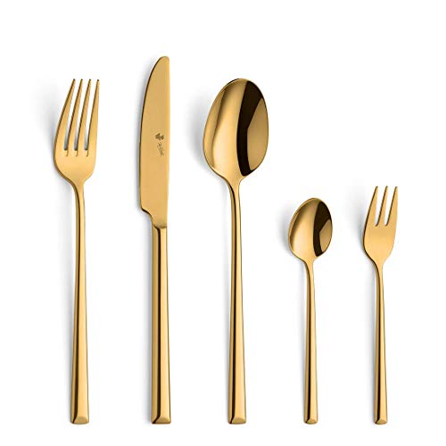 Paul Wirths VIVENDI 30-teiliges Besteck Set 6 Personen, hochwertige PVD Veredelung, elegantes 18/10 Edelstahl Besteckset Gold, Essbesteck rostfrei & spülmaschinenfest, Tafelbesteck 6 Personen von PW