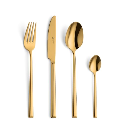 Paul Wirths VIVENDI 24-teiliges Besteck Set 6 Personen, hochwertige PVD Veredelung, elegantes 18/10 Edelstahl Besteckset Gold, Essbesteck rostfrei & spülmaschinenfest, Tafelbesteck 6 Personen von PW