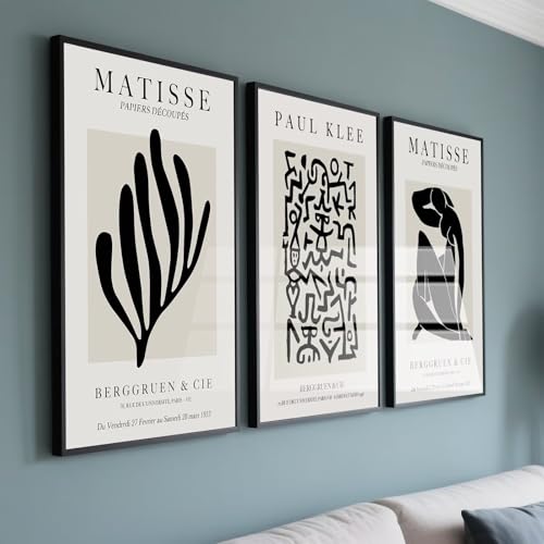 PWAAHDC 3-teilige bilder Wohnzimme Modern - Matisse Poster Aesthetic Set - Schwarz Beige Wohnzimmer und Schlafzimmer Deko ohne Rahmen (40x60 cm) von PWAAHDC