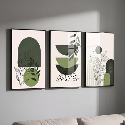 PWAAHDC Beige Grün Wandbilder 3er Set – Boho Ästhetik Poster für Wohnzimmer, Modern und Schlafzimmer – Stilvolle Wanddeko Ohne Rahmen (DIN A4, 21 x 30 cm) von PWAAHDC