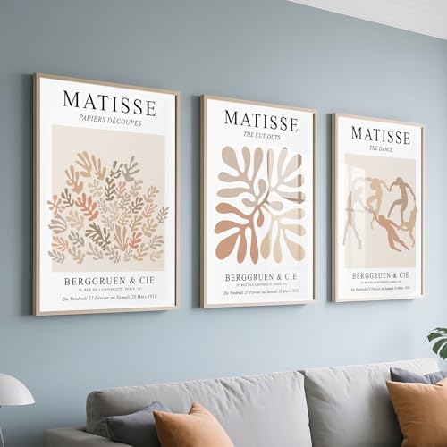 PWAAHDC Matisse Poster Set | 3 teilige Bilder auf Leinwand | Wandbilder Wohnzimmer Modern | Badezimmer Bilder | Wandbilder Schlafzimmer | ohne Rahmen | DIN A2 (42 x 60 cm) von PWAAHDC