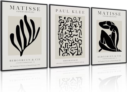 PWAAHDC Matisse Poster Set mit Rahmen 40x60cm | Abstrakte Kunst Wandbilder 3er Set in Beige | Große Moderne Wanddeko für Wohnzimmer & Schlafzimmer von PWAAHDC