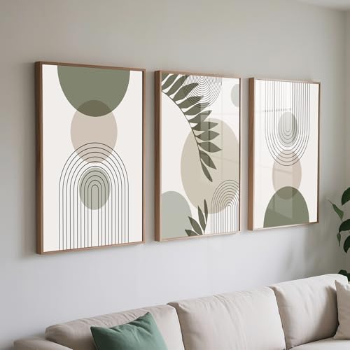 PWAAHDC Moderne Bilder Wohnzimmer Poster Set 50x70 Hochformat - Boho Abstrakte Grüne Pflanzen Leinwand Bilder 3er Set - Wandbilder für Schlafzimmer Ohne Rahmen von PWAAHDC