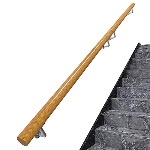 Fuß bis 20 Fuß Handlauf – Komplettset. Runde Treppengeländer/Handläufe aus massivem Holz, Villa Loft Interior, alte rutschfeste Griffe, Familienzugang, Flurzaun (Größe: 15 Fuß) von PWABAF