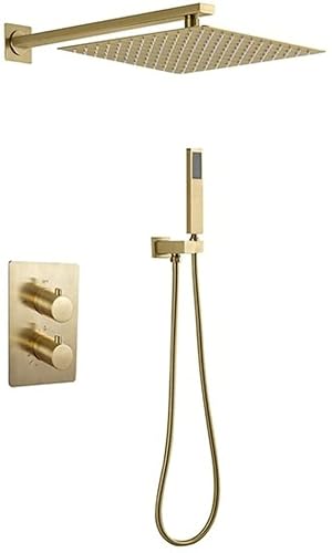 Mischer-Duschset Duschsysteme, Wandmontage, Thermostat, gebürstetes Gold, Badezimmer-Regenmischer, Duscharmaturen, Set mit 10–12 Zoll quadratischem Regenduschkopf und Handbrause, Duschset, 10 Zoll Mischer-Duschset Duschsysteme, Wandmontage, Thermostat, gebürstetes Gold, Badezimmer-Regenmischer, Duscharmaturen, Set mit 10–12 Zoll quadratischem Regenduschkopf und Handbrause, Duschset, 10 Zoll von PWABAF