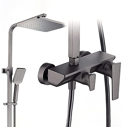 Mischer-Duschset Regenduschsystem mit Wannenauslauf Duscharmatur-Set Wandmontiertes Duschkombinationsset Gun Grey Rainfall Shower Set mit 3 Modi Handbrause, rechteckiger Duschkopf Mischer-Duschset Regenduschsystem mit Wannenauslauf Duscharmatur-Set Wandmontiertes Duschkombinationsset Gun Grey Rainfall Shower Set mit 3 Modi Handbrause, rechteckiger Duschkopf von PWABAF