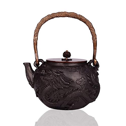 Teekanne aus Gusseisen Tetsubin Teekessel Long Feng Cheng Xiang Gusseisentopf Südjapanischer Eisentopf Alter Eisentopf Teekanne Wasserkocher 1.2L (Color : A) von PWABAF