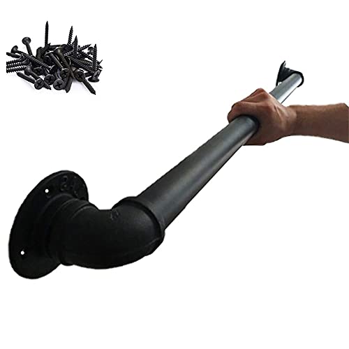 Treppengeländer-Handlauf – Komplettset, Treppen-Industrie-Handlauf aus schwarzem Rohr mit Wandhalterung, Haus gegen die Wand, Innen- und Außen-Loft-Geländer für ältere Menschen (Größe: 14 Fuß) von PWABAF