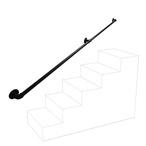 Treppengeländer-Handlauf – Komplettset, Treppen-Industrie-Handlauf aus schwarzem Rohr mit Wandhalterung, Zuhause an der Wand, Innen- und Außen-Loft-Geländer für ältere Menschen (Größe: 1,5 m) von PWABAF
