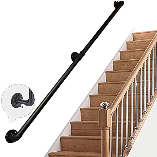 Treppengeländer-Handlauf – Komplettset, industrieller Treppenhandlauf aus schwarzem Rohr mit Wandhalterung, Haus gegen die Wand im Innen- und Außenbereich, Loft-Geländer für ältere Menschen (Größe: 2 Treppengeländer-Handlauf – Komplettset, industrieller Treppenhandlauf aus schwarzem Rohr mit Wandhalterung, Haus gegen die Wand im Innen- und Außenbereich, Loft-Geländer für ältere Menschen (Größe: 2 von PWABAF