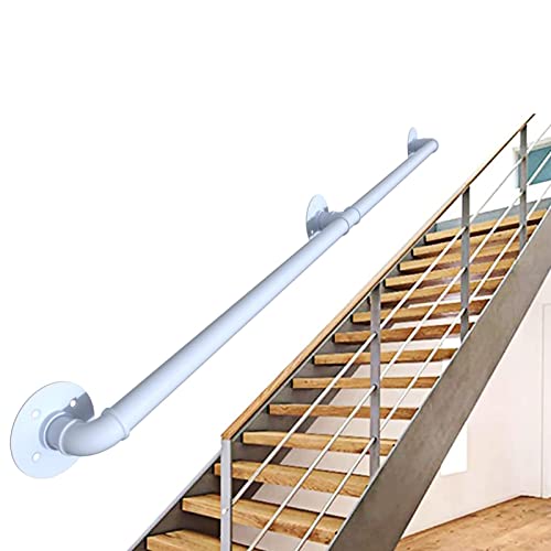 Treppengeländer-Handlauf – Komplettset, industrieller Treppenhandlauf aus weißem Rohr mit Wandhalterung, Haus gegen die Wand im Innen- und Außenbereich, Loft-Geländer für ältere Menschen (Größe: 8 Fuß von PWABAF