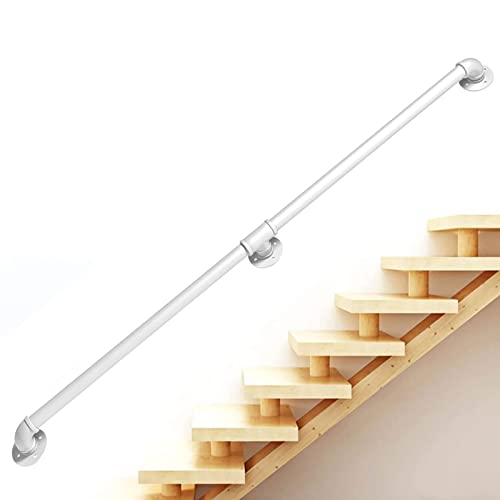 Treppengeländer-Handlauf – Komplettset, industrieller weißer Rohrhandlauf für Treppen mit Wandhalterung, Heim gegen die Wand im Innen- und Außenbereich für ältere Menschen (Größe: 7 Fuß) von PWABAF