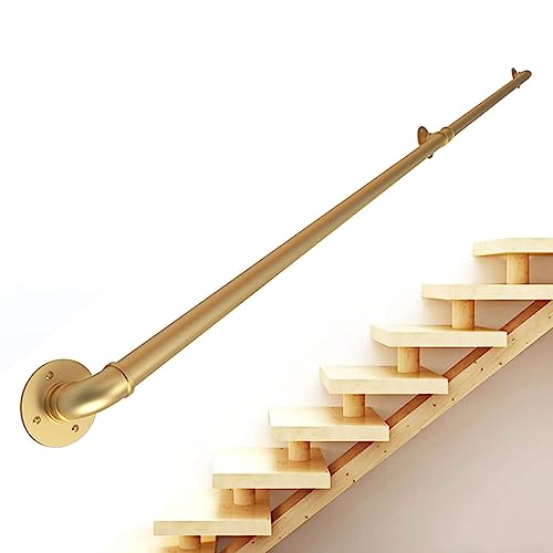 Treppengeländer-Handlauf – komplettes Set, industrieller goldener Rohrhandlauf für Treppen mit Wandhalterung, Heim an der Wand, Innen- und Außen-Loft-Geländer für ältere Menschen (Größe: 19 Fuß) von PWABAF