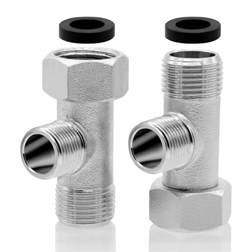 PWGHWG 2 Stück Eckventil 3/8, 9/16 T Stück WC Anschluss Set, 3 Wege Verbindungsventil Umstellventil, Wasseranschluss T-Stück Verteiler, 180° Drehung Vernickelt Spülventil für Haus Bad Toilette PWGHWG 2 Stück Eckventil 3/8, 9/16 T Stück WC Anschluss Set, 3 Wege Verbindungsventil Umstellventil, Wasseranschluss T-Stück Verteiler, 180° Drehung Vernickelt Spülventil für Haus Bad Toilette von PWGHWG