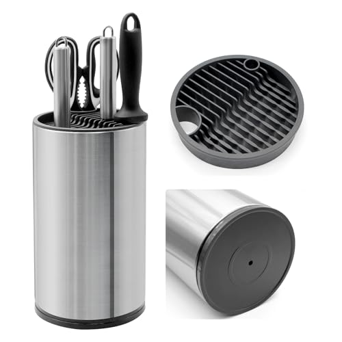 PWGHWG Messerblock Ohne Messer, Edelstahl Messerblock Leer, Universal Messerhalter Unbestückte Messerblöcke, Runder Knife Block, Knife Holder für Alle Küchenmesser von PWGHWG