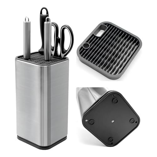 PWGHWG Messerblock Ohne Messer, Edelstahl Messerblock Leer mit Schlitzen für Schere und Wetzstab und Abflussdesign, Universal Knife Holder, Unbestückte Messerblöcke für Alle Küchenmesser PWGHWG Messerblock Ohne Messer, Edelstahl Messerblock Leer mit Schlitzen für Schere und Wetzstab und Abflussdesign, Universal Knife Holder, Unbestückte Messerblöcke für Alle Küchenmesser von PWGHWG