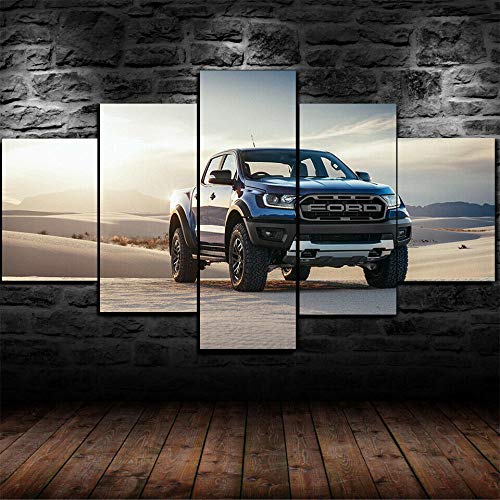 5 Stück Drucke Auf Leinwand Gedruckt Malerei Wohnzimmer Wand Kunst Leinwand 2019 Pickup Raptor Blue Truck Poster Bild XXL Wohnzimmer Wohnkultur Kreatives Geschenk (Gerahmt) von PWJFD