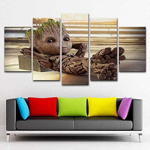 5 Stück Drucke Auf Leinwand Gedruckt Malerei Wohnzimmer Wand Kunst Leinwand Baby Groot Film Poster Bild XXL Wohnzimmer Wohnkultur Kreatives Geschenk (Gerahmt) von PWJFD