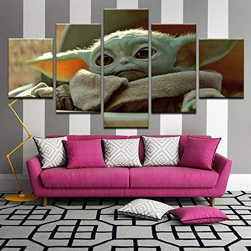 5 Stück Drucke Auf Leinwand Gedruckt Malerei Wohnzimmer Wand Kunst Leinwand Baby Yoda Das Kind Mandalorianer Poster Bild XXL Wohnzimmer Wohnkultur Kreatives Geschenk (Gerahmt) von PWJFD