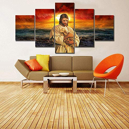 5 Stück Drucke Auf Leinwand Gedruckt Malerei Wohnzimmer Wand Kunst Leinwand Jesus Christus Ist Barmherzig Poster Bild XXL Wohnzimmer Wohnkultur Kreatives Geschenk (Gerahmt) von PWJFD