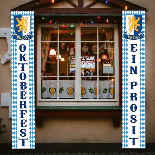 Oktoberfest-Outdoor-Dekorationen, 2 Stück, Oktober-Festival-Hängebanner, Bayerische Karo-Flagge, Dekoration für deutsches Bier-Partyzubehör Oktoberfest-Outdoor-Dekorationen, 2 Stück, Oktober-Festival-Hängebanner, Bayerische Karo-Flagge, Dekoration für deutsches Bier-Partyzubehör von PWMENLK