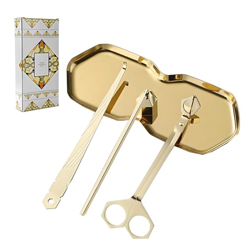 PWMENLK Premium 4 in 1 Kerzen-Zubehör-Set - Kerzendochtschneider, Snuffer, Dochtlöffel und Tablett, Pflegeset für Kerzenliebhaber, perfekt getrimmte Dochte (Roségold) von PWMENLK