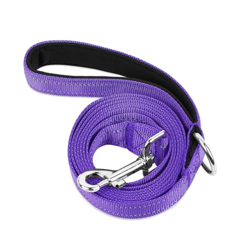PWOD Doppelseitige, reflektierende Nylon-Hundeleine, 1,8 m, 1,2 m, 1,5 m, weich gepolsterter Griff, robuste Leinen mit D-Ring für mittelgroße und große Hunde, Violett PWOD Doppelseitige, reflektierende Nylon-Hundeleine, 1,8 m, 1,2 m, 1,5 m, weich gepolsterter Griff, robuste Leinen mit D-Ring für mittelgroße und große Hunde, Violett von PWOD