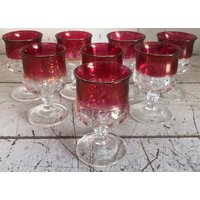 Lot Von 8 Vintage Tiffin Franziskaner Cranberry Daumenabdruck 4 1/4" Saft Gläser von PWSenterprises