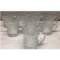 Vintage Pasari Livia Frosted Rose Ps Indonesien Pressglas Tasse Tassen 8Er Set von PWSenterprises
