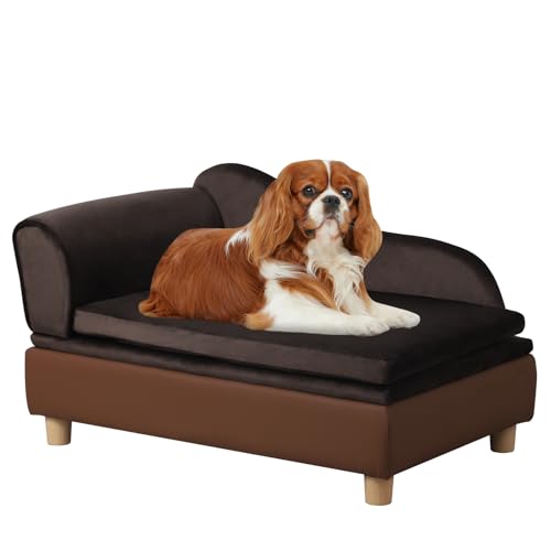 Haustiersofa für Hunde und Katzen, Samtstoff, einfache Montage mit Stauraum unter dem Sitz, leicht und tragbar, inklusive waschbarem Kissen und stabilen Kunststofffüßen, für kleine/mittelgroße von PWTJ
