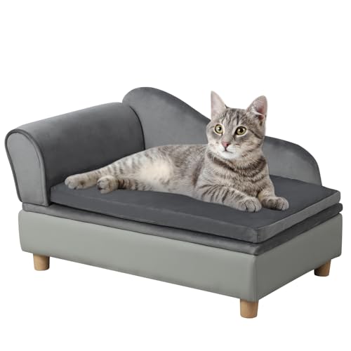 Haustiersofa für Hunde & Katzen, Samtstoff, einfache Montage mit Stauraum unter dem Sitz, leicht und tragbar, inklusive waschbarem Kissen und stabilen Kunststofffüßen, für kleine/mittelgroße Haustiere von PWTJ