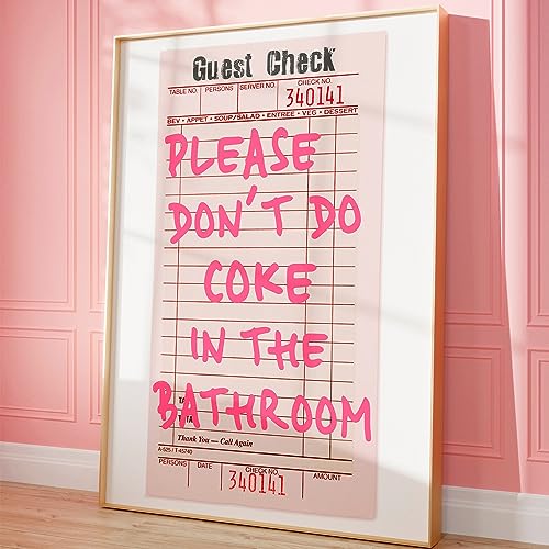 PWTXKAH "Please Don't Do Coke in the Bathroom Print Guest Check Poster Funky Retro Wall Art Funny Toilet Poster College Dorm Decor Girly Art Pink Trendy Wall Art Aesthetic Poster 40,6 x 61 cm von PWTXKAH