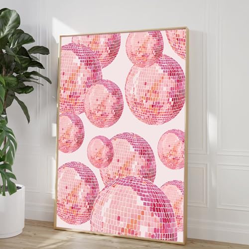 Discokugel-Poster, Dekoration, Hot Pink, adrette, ästhetische Poster, groovige Wandkunstdrucke, trendige, flippige Poster, trendige, ästhetische rosa Bilder, Vintage, Discokugeldruck, 40,6 x 61 cm, von PWTXKAH