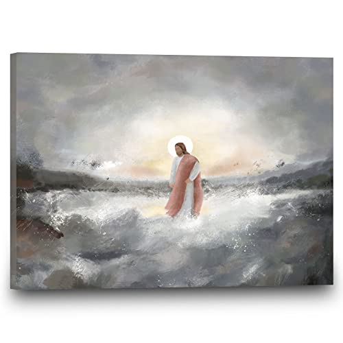 Religiöse Leinwandbilder, Jesus geht auf dem Wasser, Poster, Jesus Christus, Leinwand-Kunst, spirituelles Kunstwerk, abstraktes Kirchengemälde, christliches, religiöses Bild für Wohnzimmer, 30,5 x von PWTXKAH