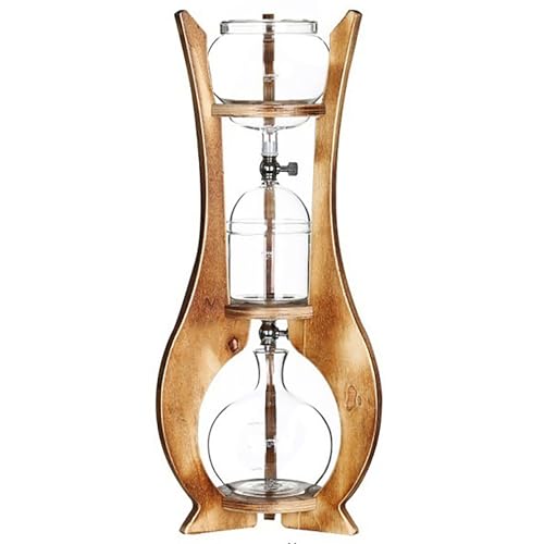 Brew Tower Filterkaffeemaschine, Wiederverwendbarer Tropffilter Cold Brew Coffee Maker 600 ml Doppelventil Edelstahl Glas Holz von PXAMORTEL