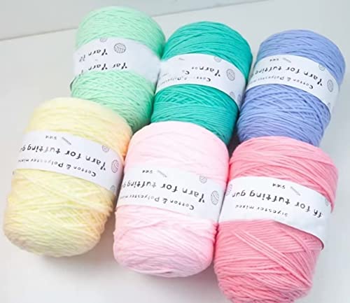 Farbiges Strickgarn, Tufting Gun Garn Baumwolle Polyester Gemischt Teppich Teppichherstellung Thread Multicolor Packung mit 6 Mehrere Größen(F-6 Rolls,195g/roll) von PXAMORTEL