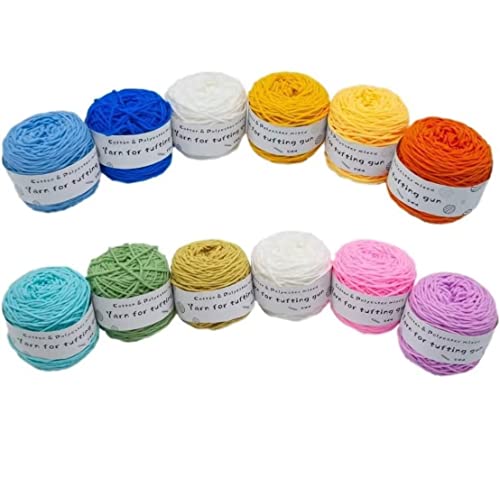 Farbiges Strickgarn, Tufting Gun Garn Baumwolle Polyester Gemischt Teppich Teppichherstellung Thread Multicolor Packung mit 6 Mehrere Größen(Multi-color,195g/roll) von PXAMORTEL