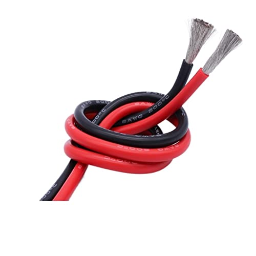 Flexibler Silikon-elektrischer Draht, Hitzebeständiger Silikondraht 6-10AWG 2-Pack 1M rot und schwarz(6awg) von PXAMORTEL