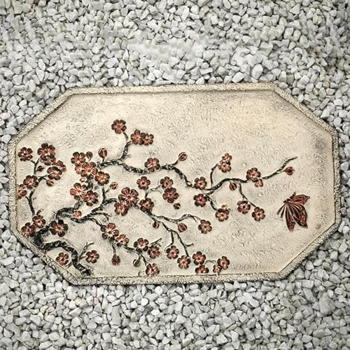 Garten-Trittsteine, Gehweg-Trittstein mit Pflanzenmotiv, 45 × 27 cm große dekorative Steine ​​für den Außenbereich im Hinterhof(Plum Blossom,2pcs) von PXAMORTEL