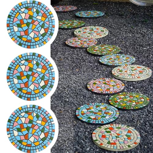 Garten-Trittsteine, Trittsteine, 3-teiliges Mosaik-Trittstein-Set for den Valentinstag, 12/13/15 Zoll große Gartensteine(Blue,39cm (15")) von PXAMORTEL