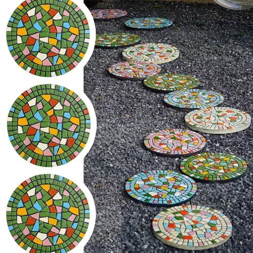Garten-Trittsteine, Trittsteine, 3-teiliges Mosaik-Trittstein-Set for den Valentinstag, 12/13/15 Zoll große Gartensteine(Green,39cm (15")) von PXAMORTEL