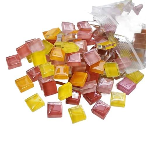 Glas-Spiegel-Mosaikfliesen, Mini Mosaik Fliesen Mosaikfliesen 1 * 1cm Quadratisch Transparent Glas Kristall Bunt Würfel Bastelprojekt Kinder Diy Gestalten Zubehör(Mixed Yellow) von PXAMORTEL