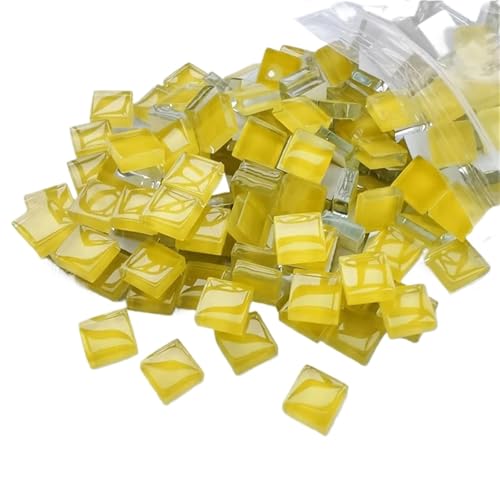 Glas-Spiegel-Mosaikfliesen, Mini Mosaik Fliesen Mosaikfliesen 1 * 1cm Quadratisch Transparent Glas Kristall Bunt Würfel Bastelprojekt Kinder Diy Gestalten Zubehör(Yellow) von PXAMORTEL