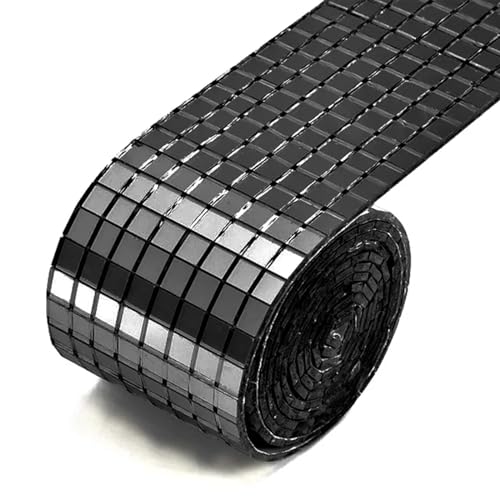 Glas-Spiegel-Mosaikfliesen, Mini-Mosaikfliesen, 5 x 5 mm, 10 x 10 mm, Raster 5 Meter, selbstklebende quadratische Glasmosaikfliesen, Splitterspiegel-Mosaikblatt_10 x 10 mm(Black,4CMX2M (2PCSX1M)-5X5MM von PXAMORTEL