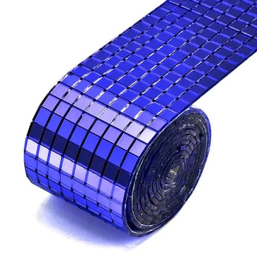 Glas-Spiegel-Mosaikfliesen, Mini-Mosaikfliesen, 5 x 5 mm, 10 x 10 mm, Raster 5 Meter, selbstklebende quadratische Glasmosaikfliesen, Splitterspiegel-Mosaikblatt_10 x 10 mm(Blue,4CMX4M (4PCSX1M)-10X10M von PXAMORTEL